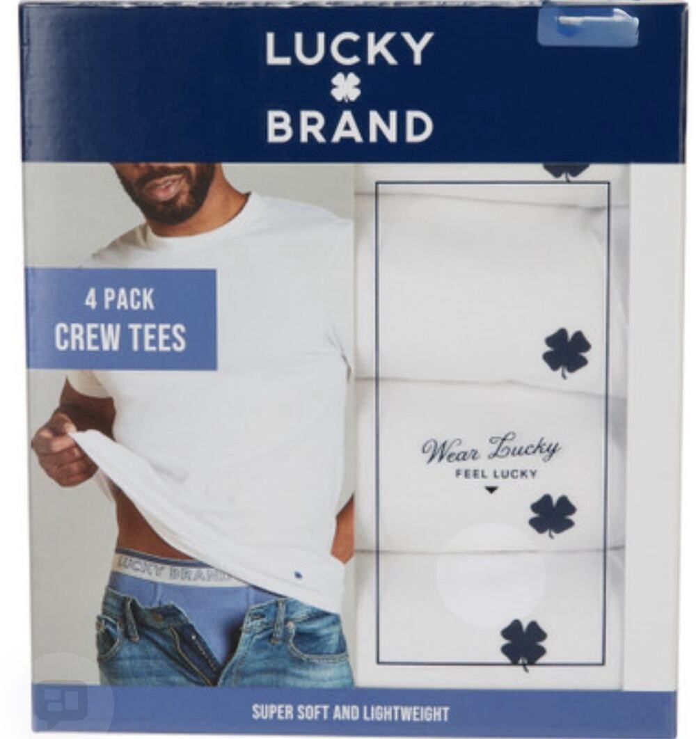 4 PACK LUCKY BRAND MENS SIZE L COTTON BLEND WHITE CREW NECK T-SHIRT UNDERSHIRT
